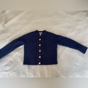 J. Crew Navy Cable Knit Lady Jacket with Gold Buttons in Size M